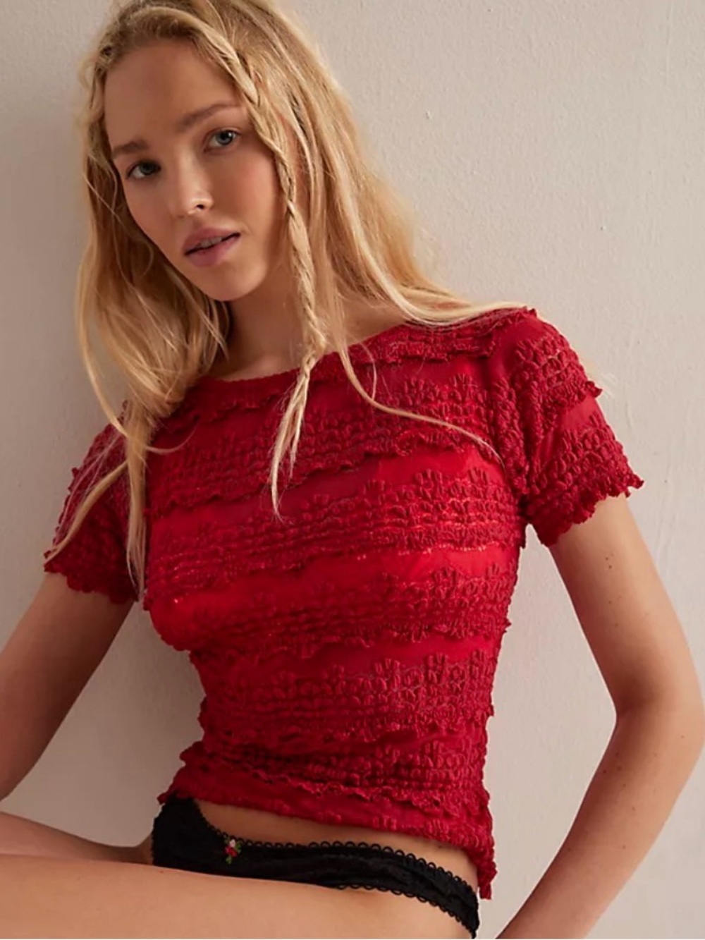 Angelina Lace Tee | Free People Color Berry Twist Size Xl